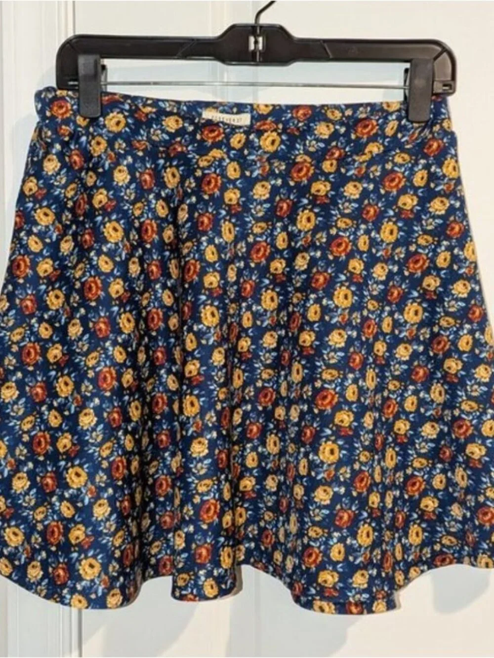 Navy Floral Print Flared A-Line Circle Skater Short Skirt